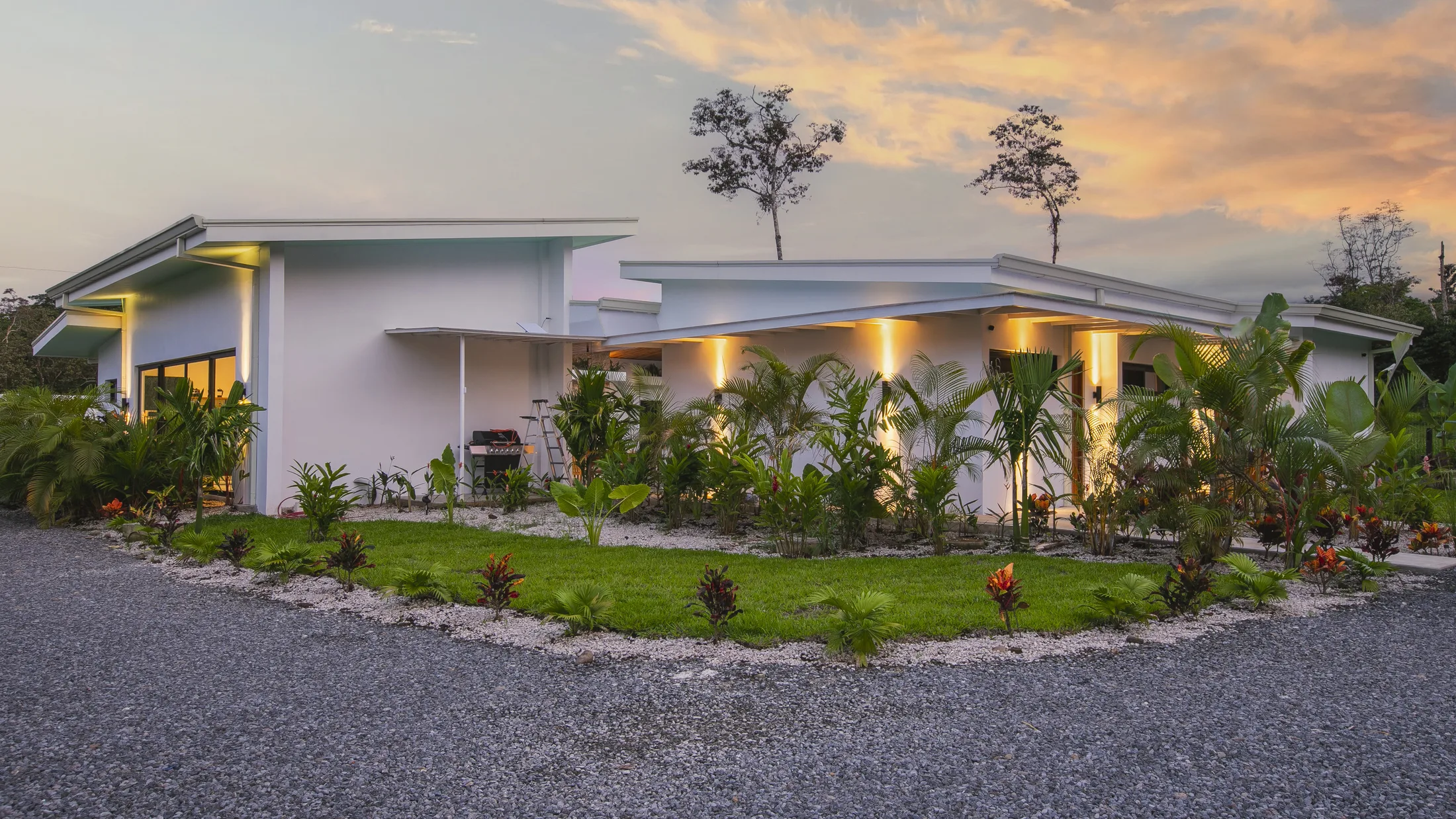 Villa Amara garden and pool area at evening