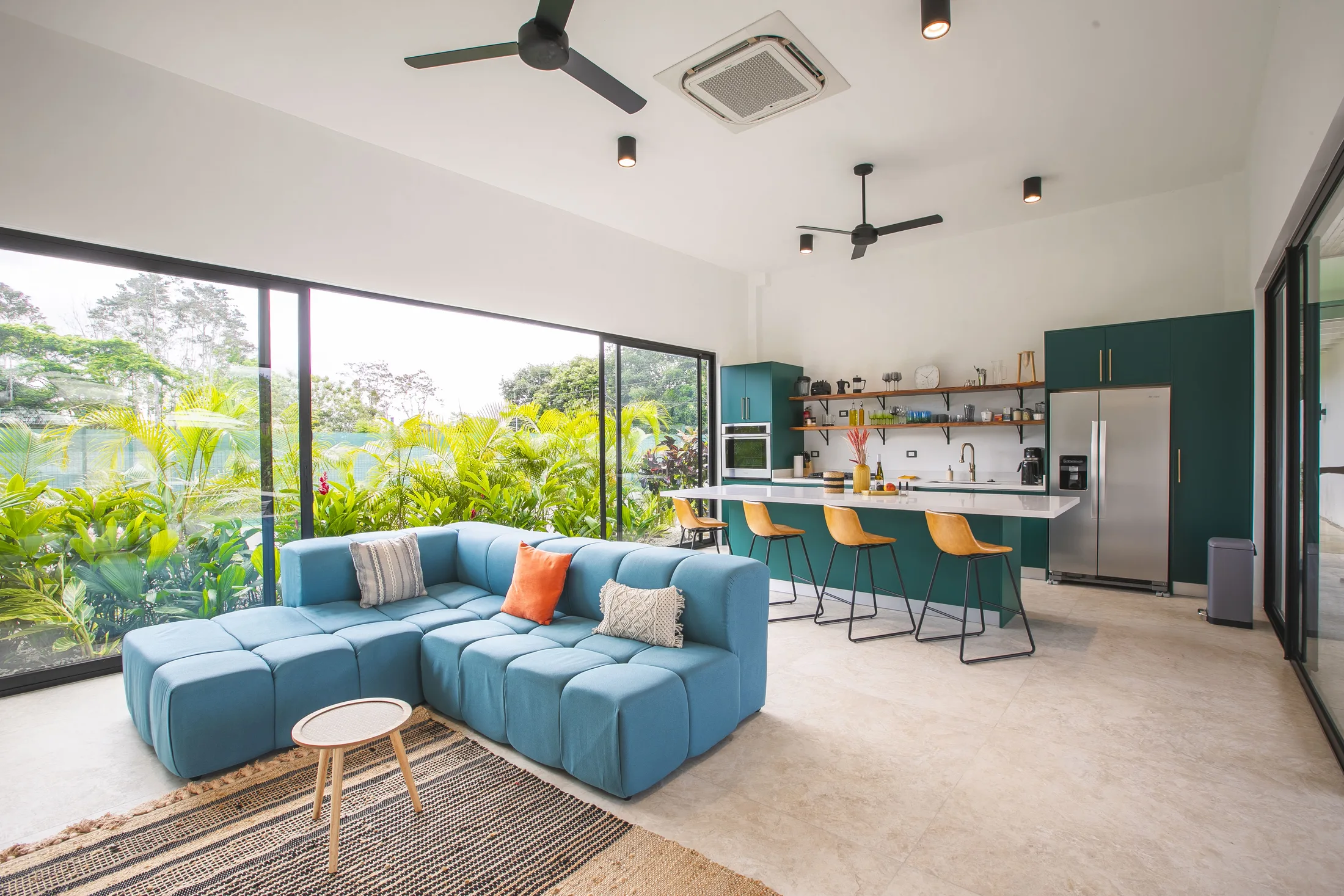 Open kitchen and living area at Villa Amara