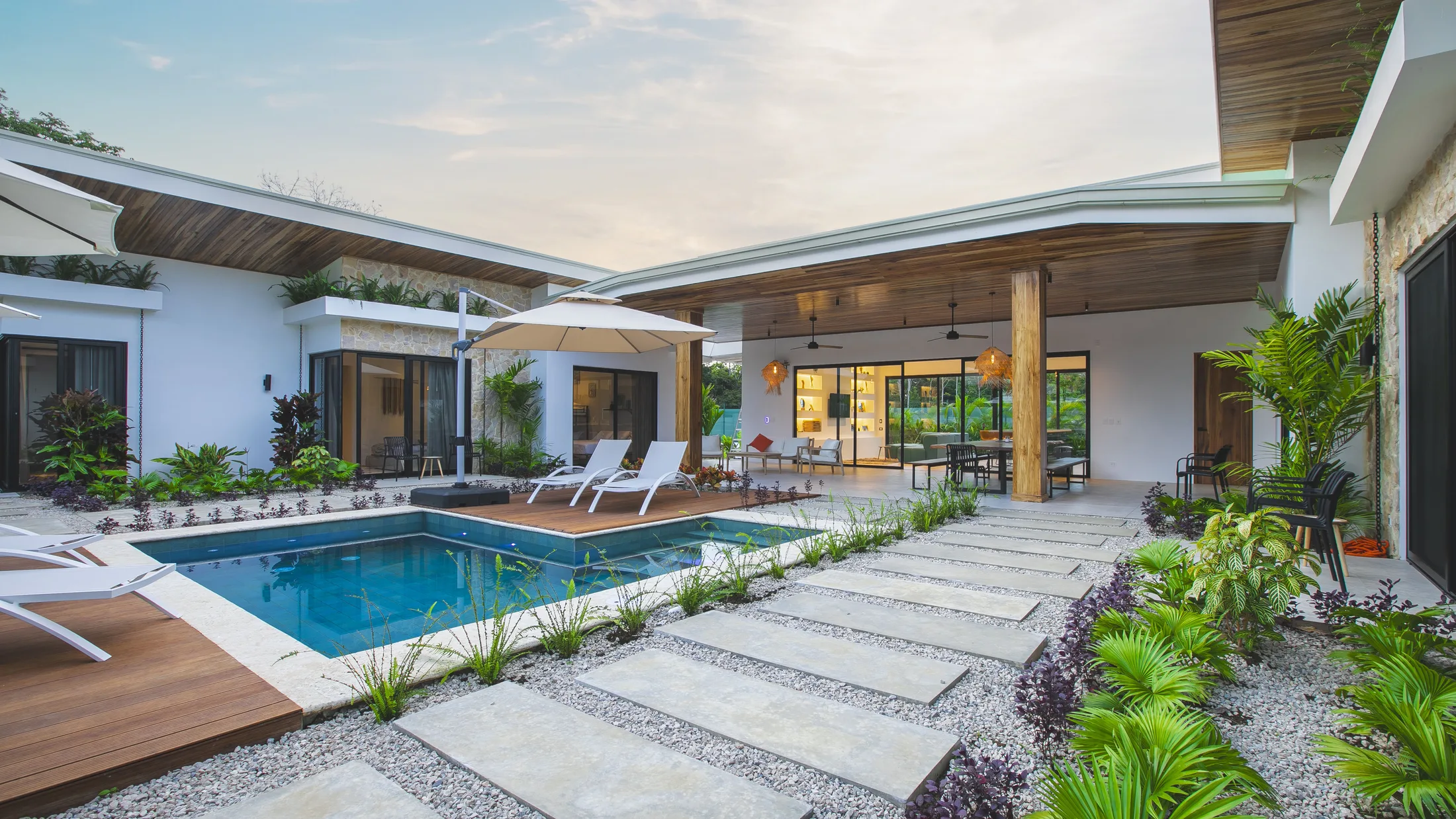 Villa Amara pool courtyard in daylight